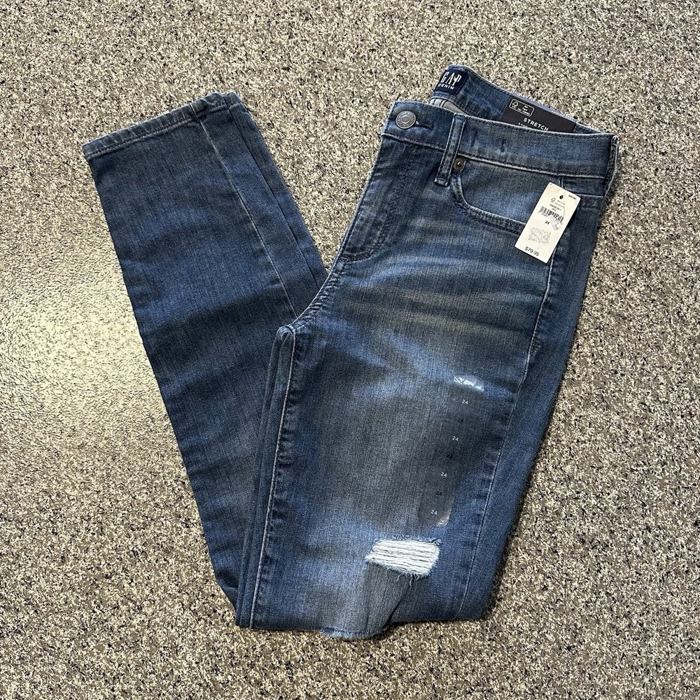 Gap Jeans Womens 24x26 True Skinny Ankle Mid Rise Stretch Denim Distressed